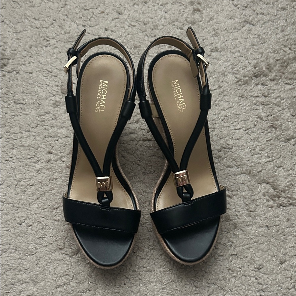 Michael Kors Black wedges with Gold Details